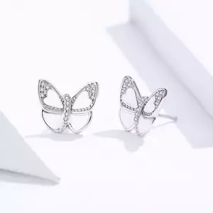 Cercei din argint Sparkling White Butterflies