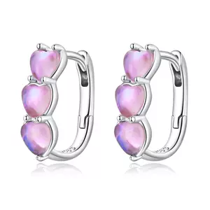 Cercei din argint Three Pink Hearts