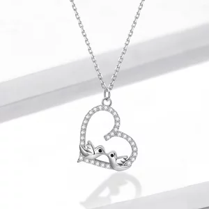 Colier din argint Birds and Heart