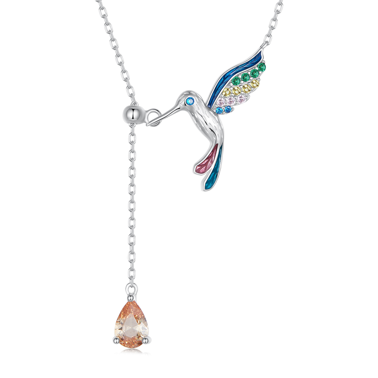 Colier din argint colorful hummingbird