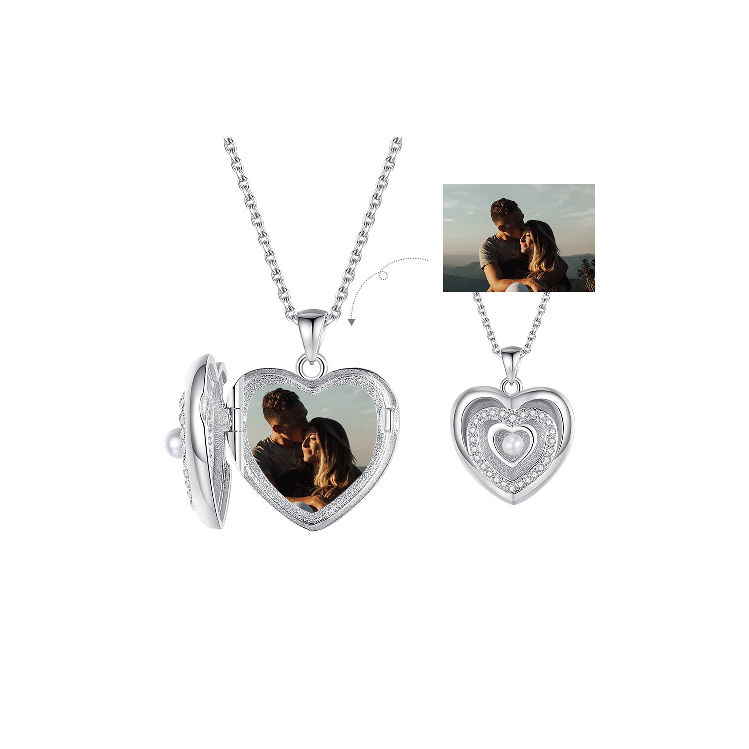 Colier din argint custom photo glamour heart