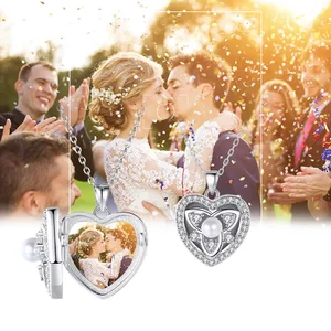 Colier din argint Custom Photo Love Pearl