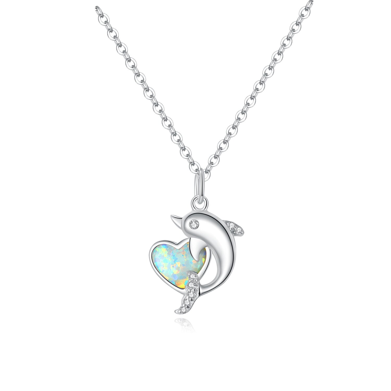 Colier din argint Dolphin Opal Heart image8