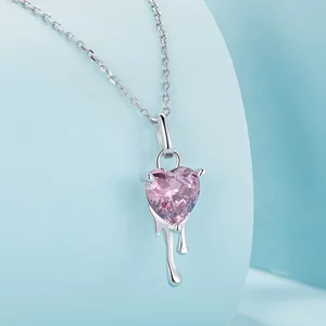 Colier din argint Pink Droplet Heart