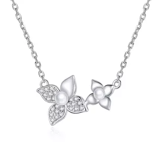 Colier din argint Sparkling Flowers & Pearls