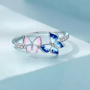 Inel din argint Blue and Pink Fire Butterfly