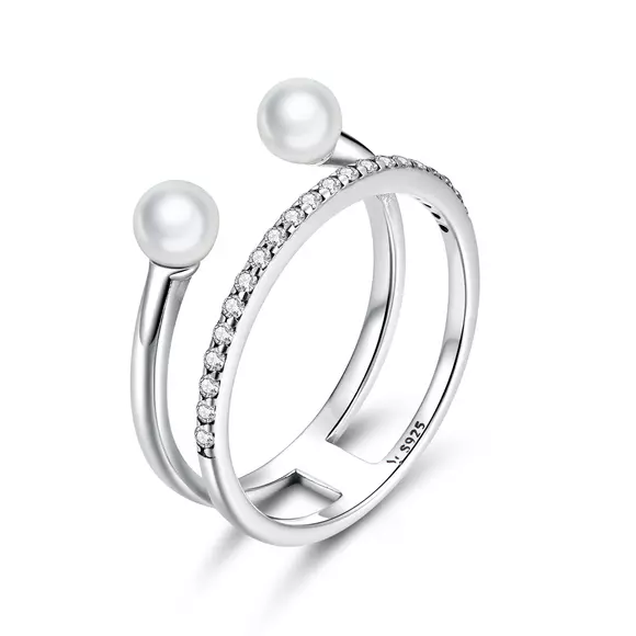 Inel din argint Double Shiny Band & Pearls