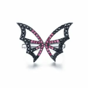 Inel din argint reglabil Pink Butterfly