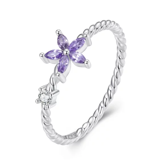 Inel din argint Simple Purple Flower