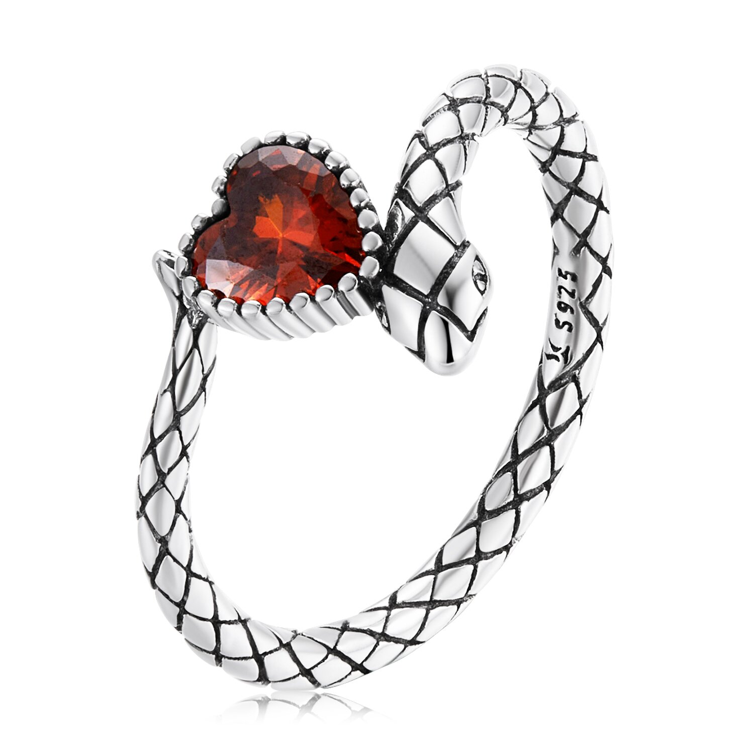 Inel din argint snake red heart