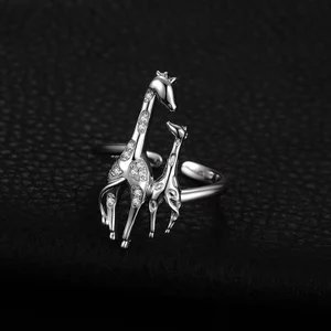 Inel reglabil de argint Giraffe Family