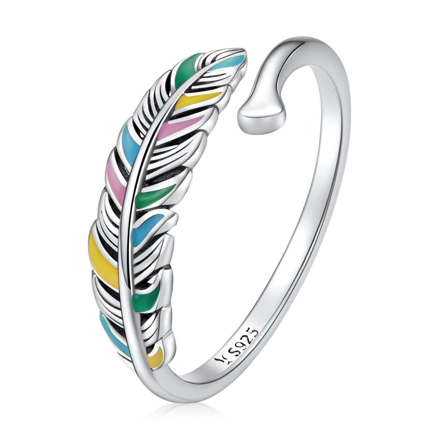 Inel reglabil din argint bali feather