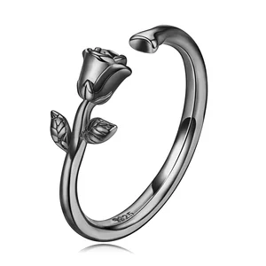 Inel reglabil din argint Black Rose