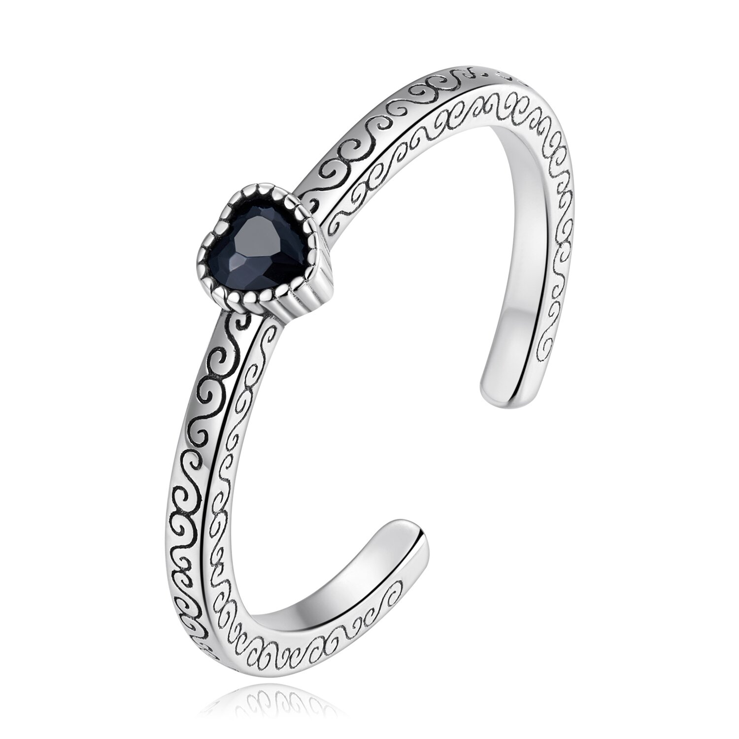 Inel reglabil din argint black vintage heart