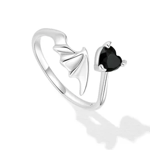 Inel reglabil din argint Black Winged Heart