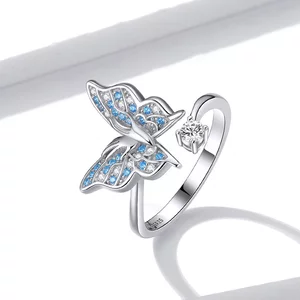 Inel reglabil din argint Blue Crystal Butterfly