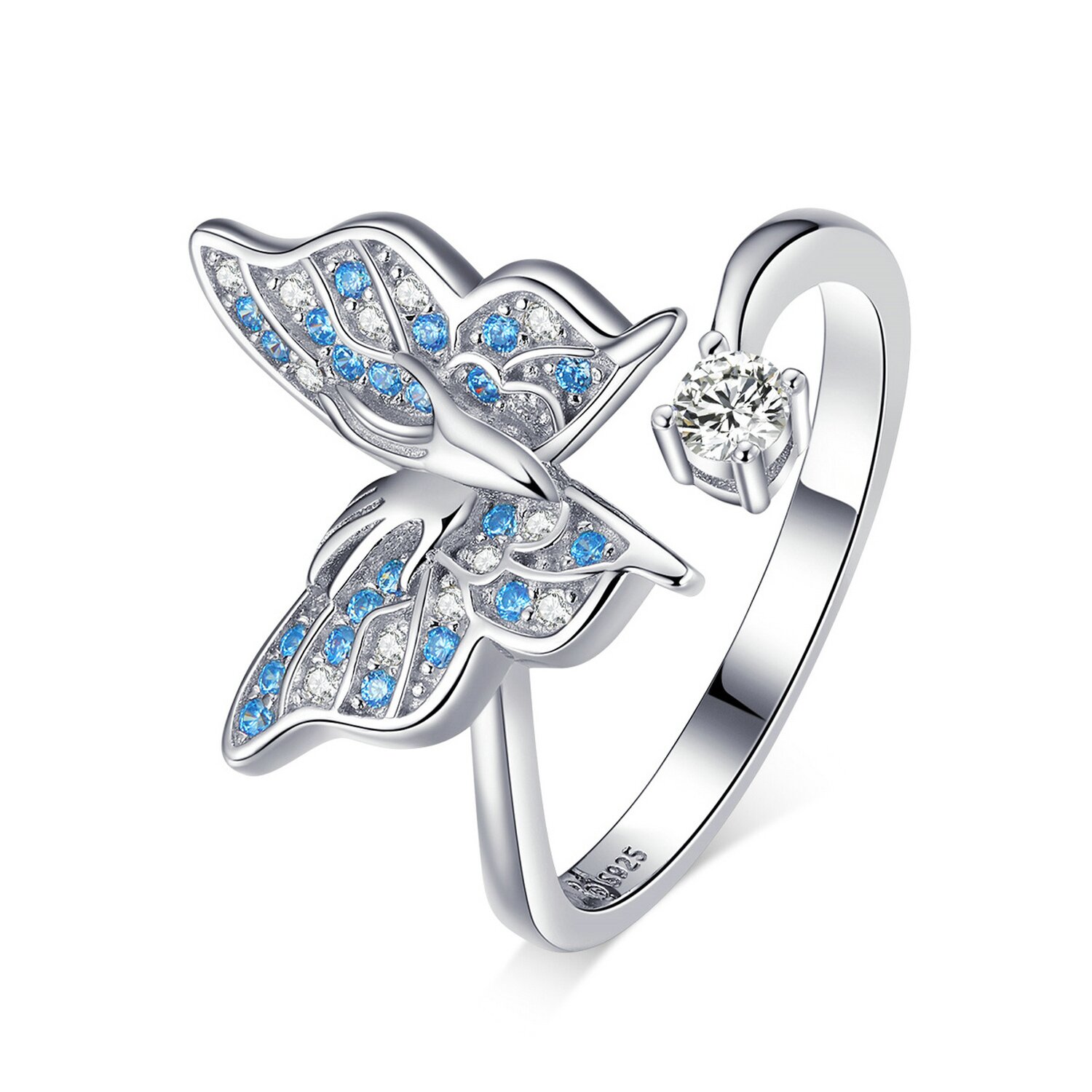 Inel reglabil din argint blue crystal butterfly