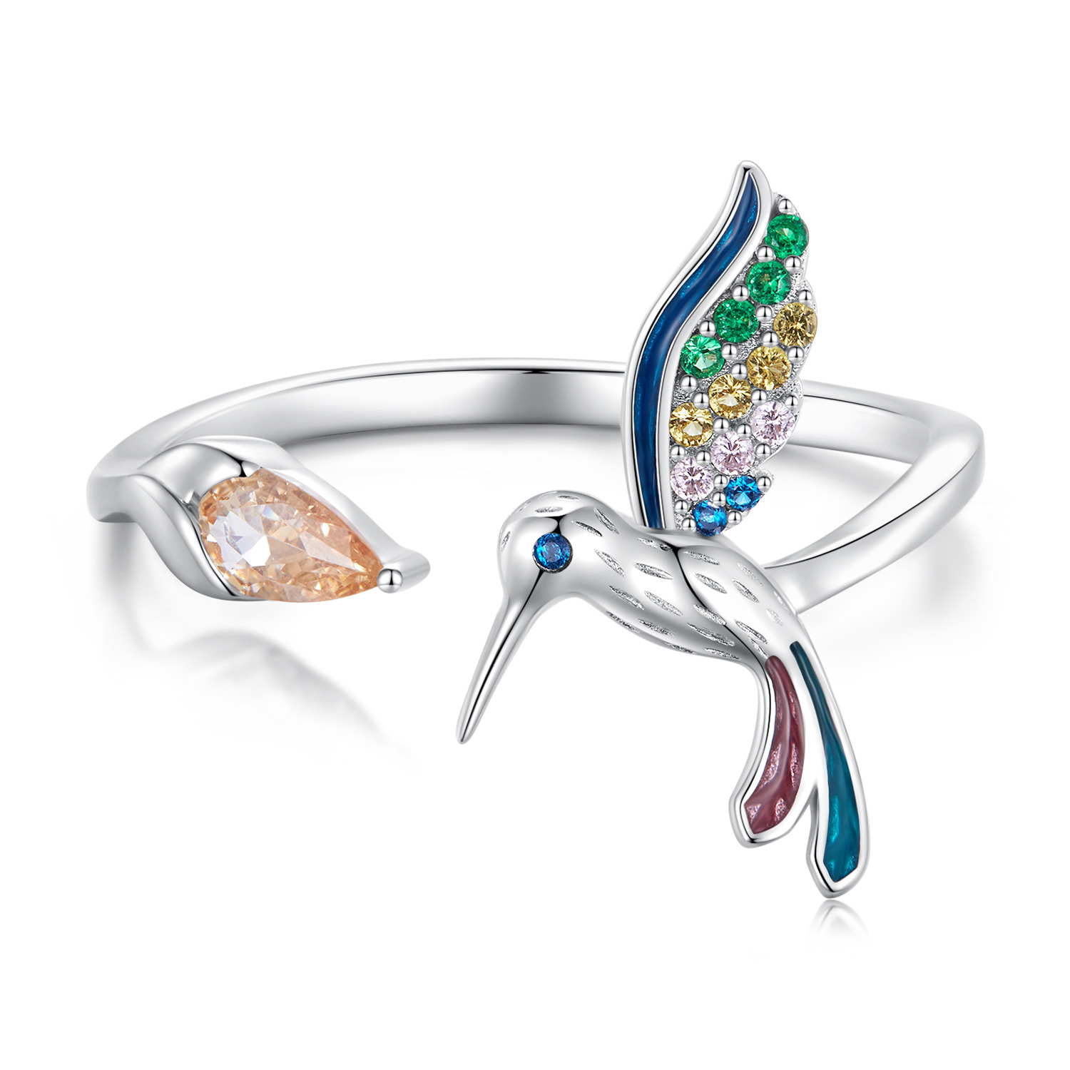 Inel reglabil din argint Colorful Hummingbird image12