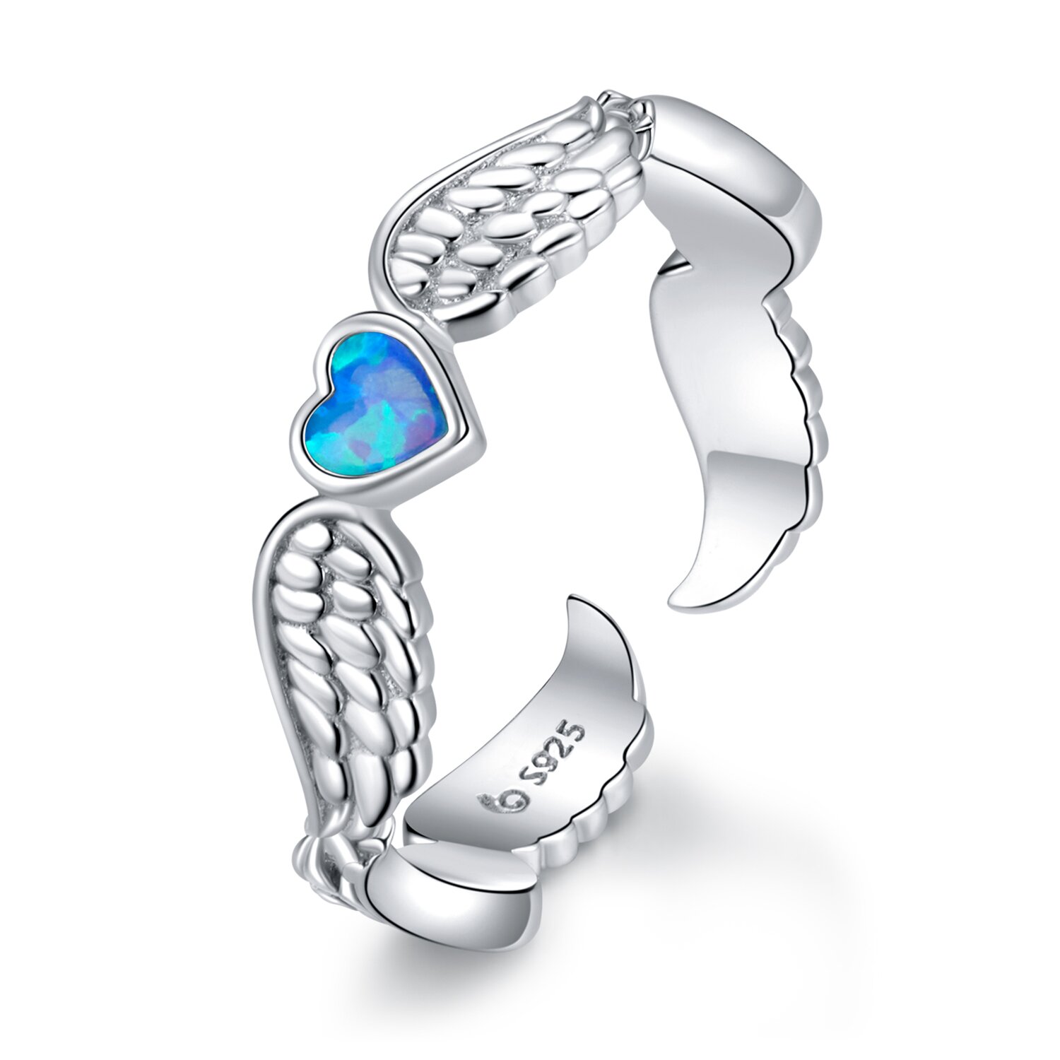 Inel reglabil din argint Email Heart and Wings