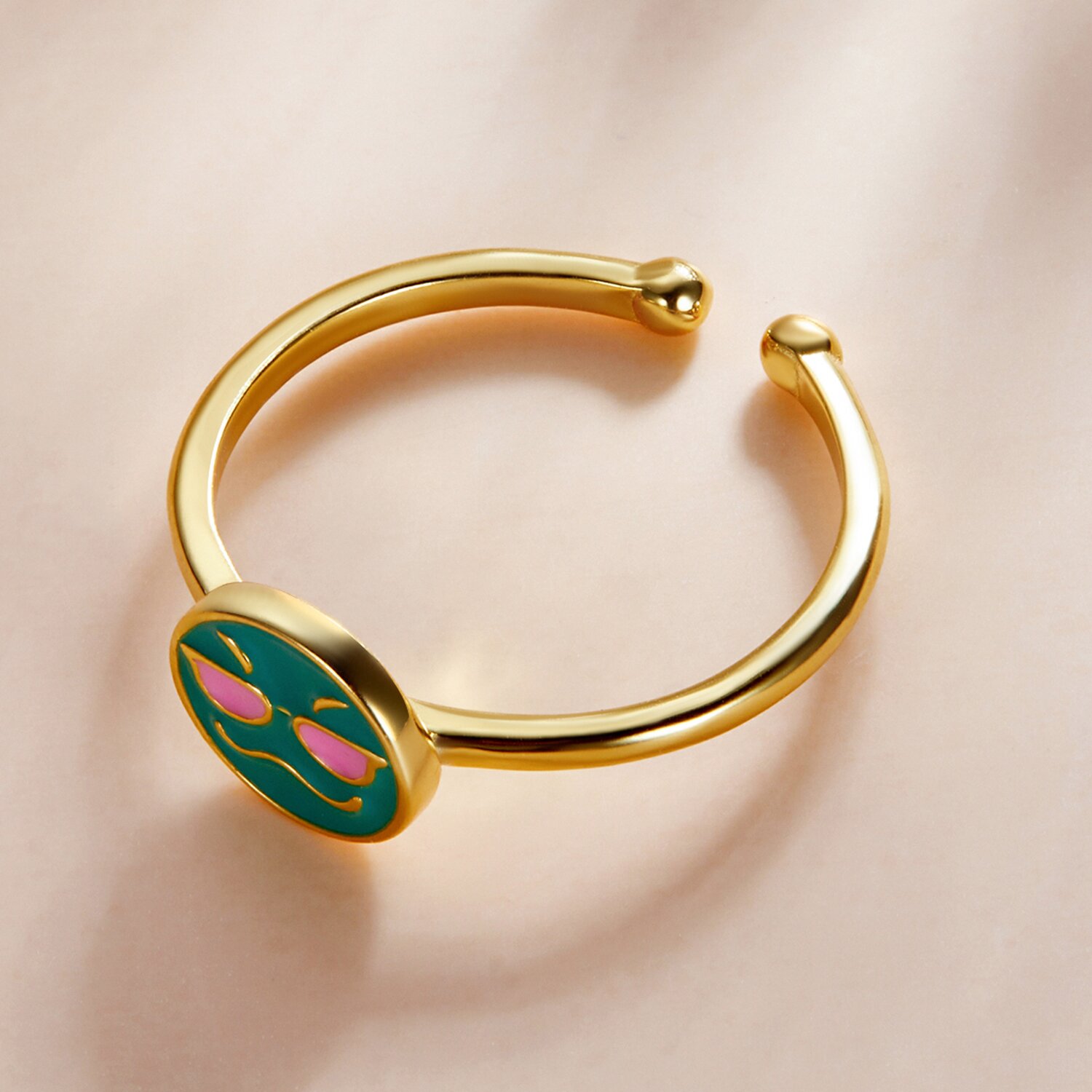 Inel reglabil din argint enamel emoticon