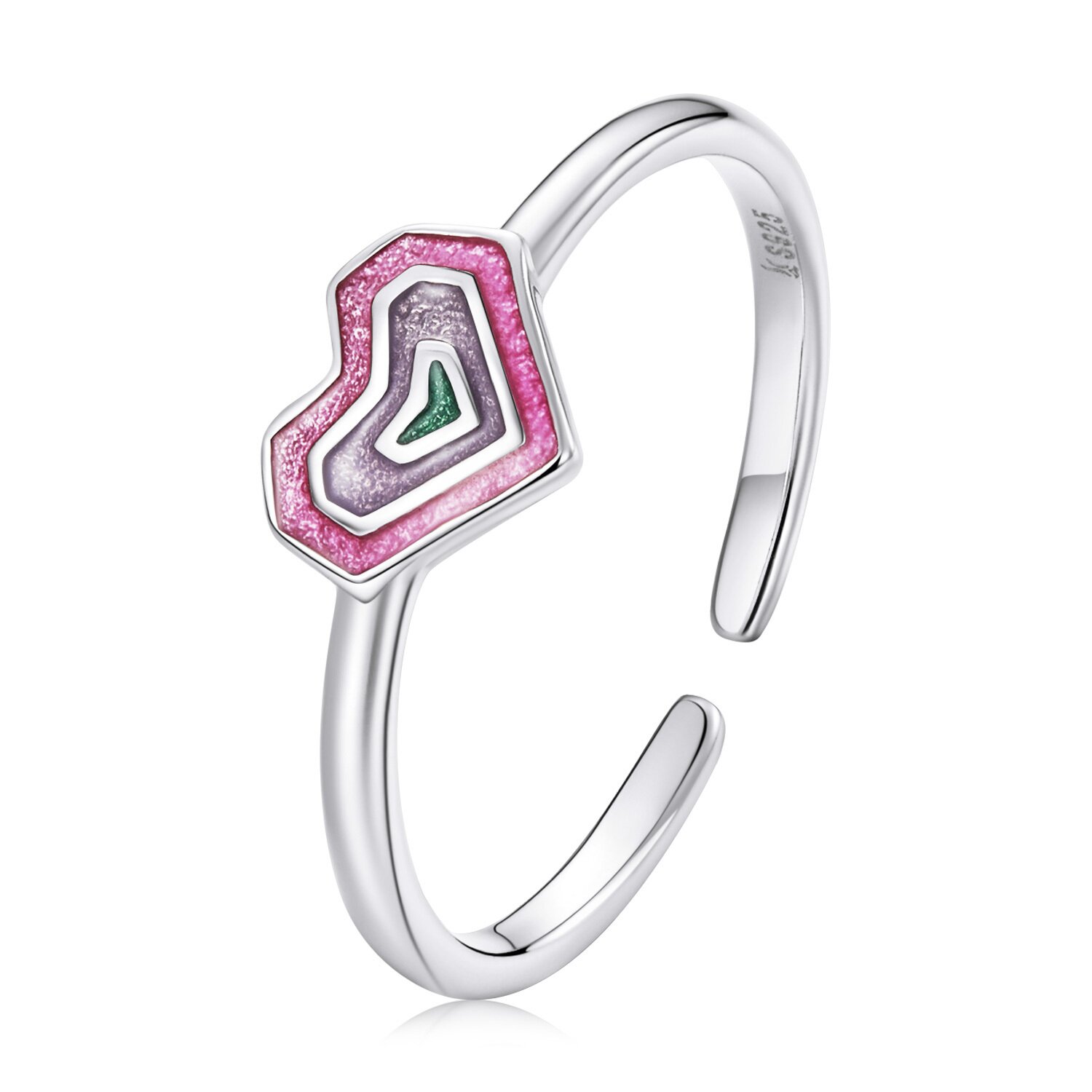 Inel reglabil din argint enamel heart