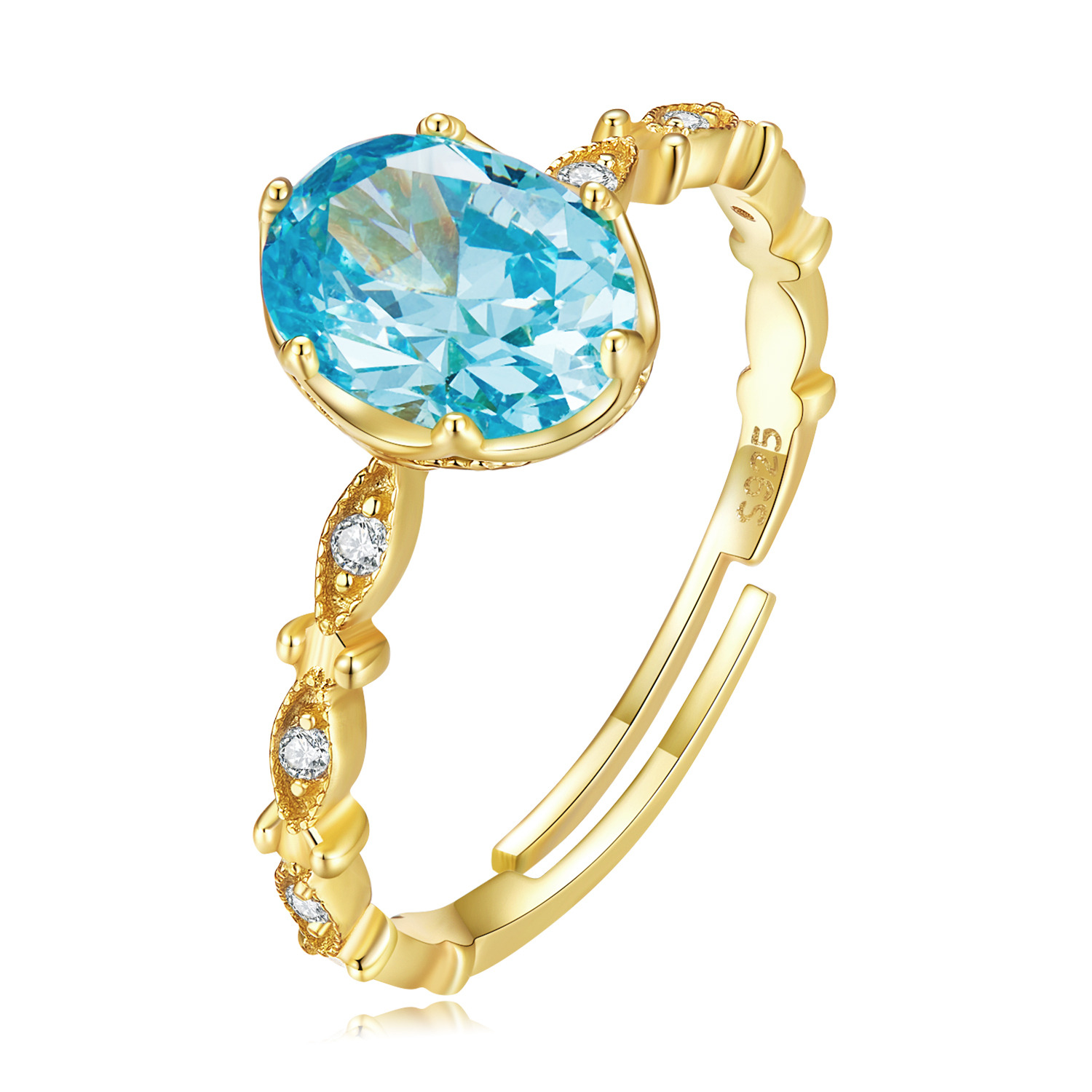 Inel reglabil din argint Golden Blue Crystal image12