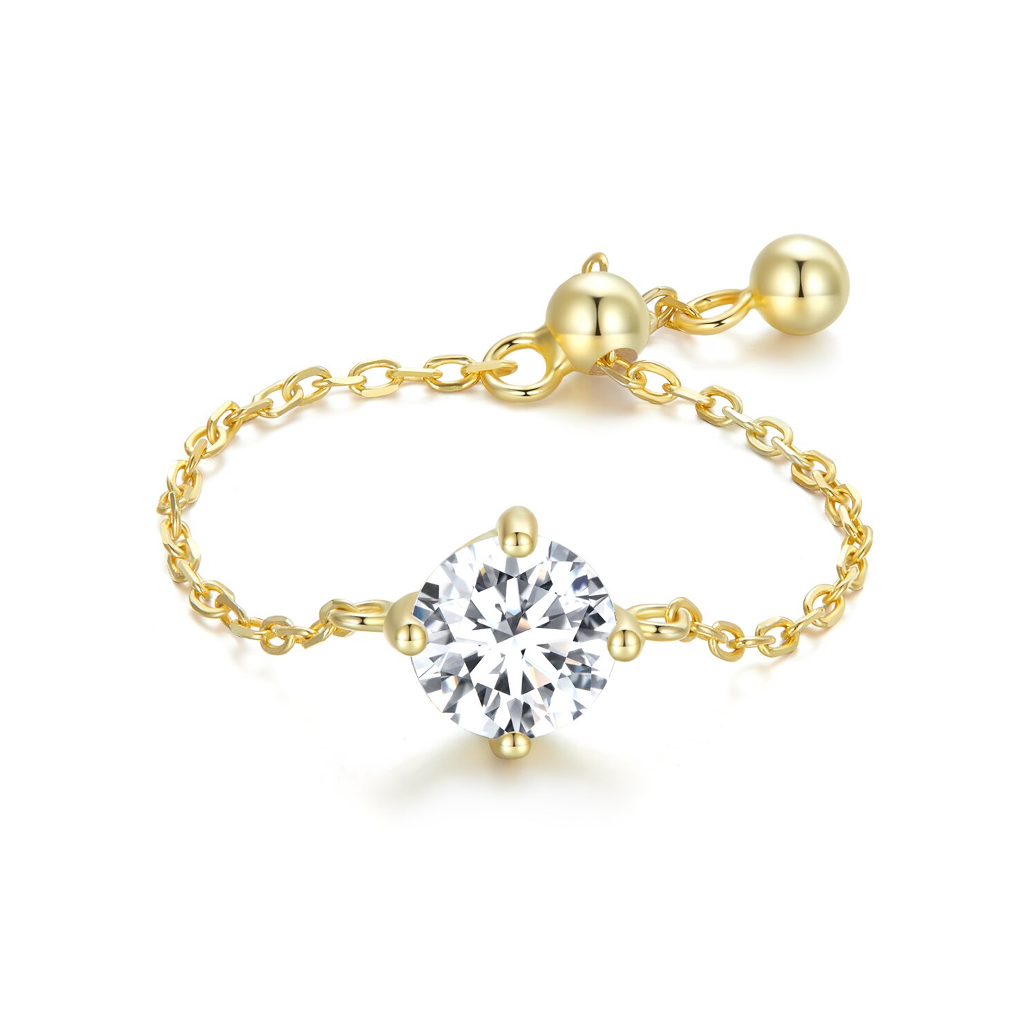 Inel reglabil din argint golden chained crystal