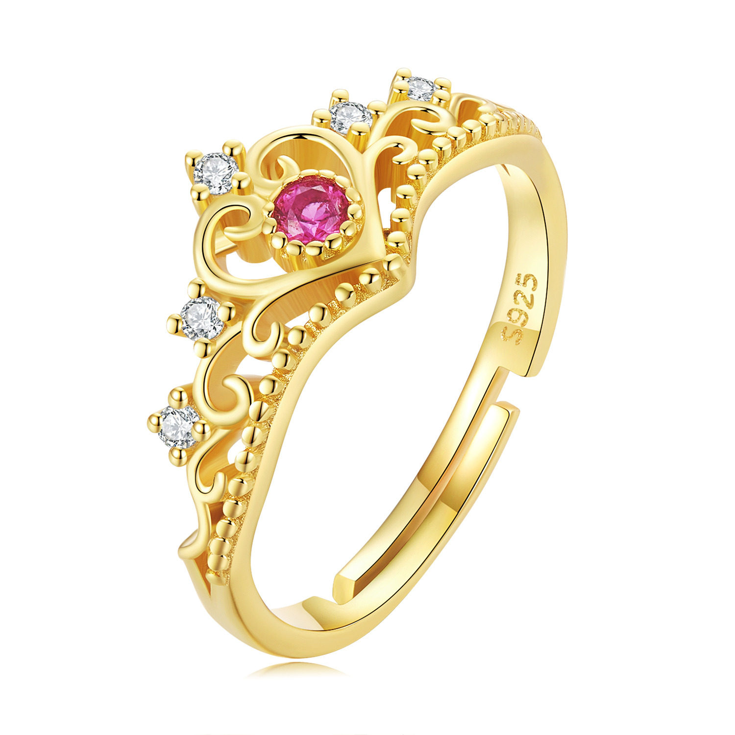 Inel reglabil din argint Golden Princess Crown image10