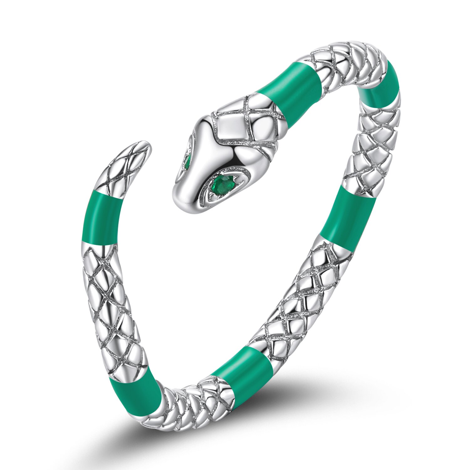 Inel reglabil din argint green snake