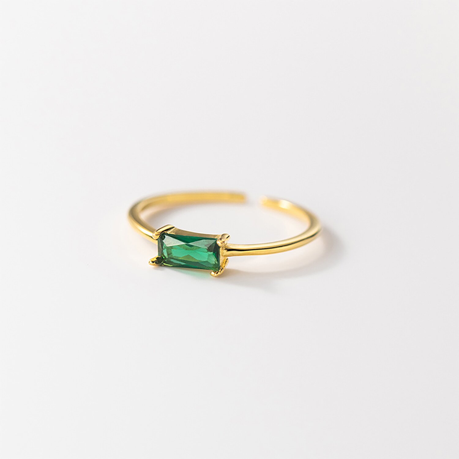 Inel reglabil din argint golden green rectangle
