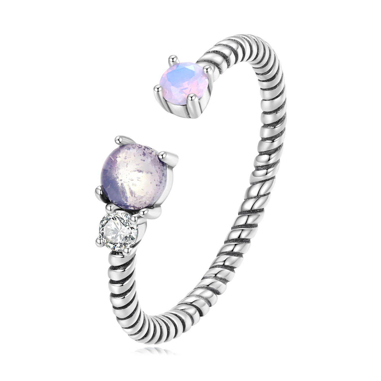 Inel reglabil din argint Twisted Purple Stone image5