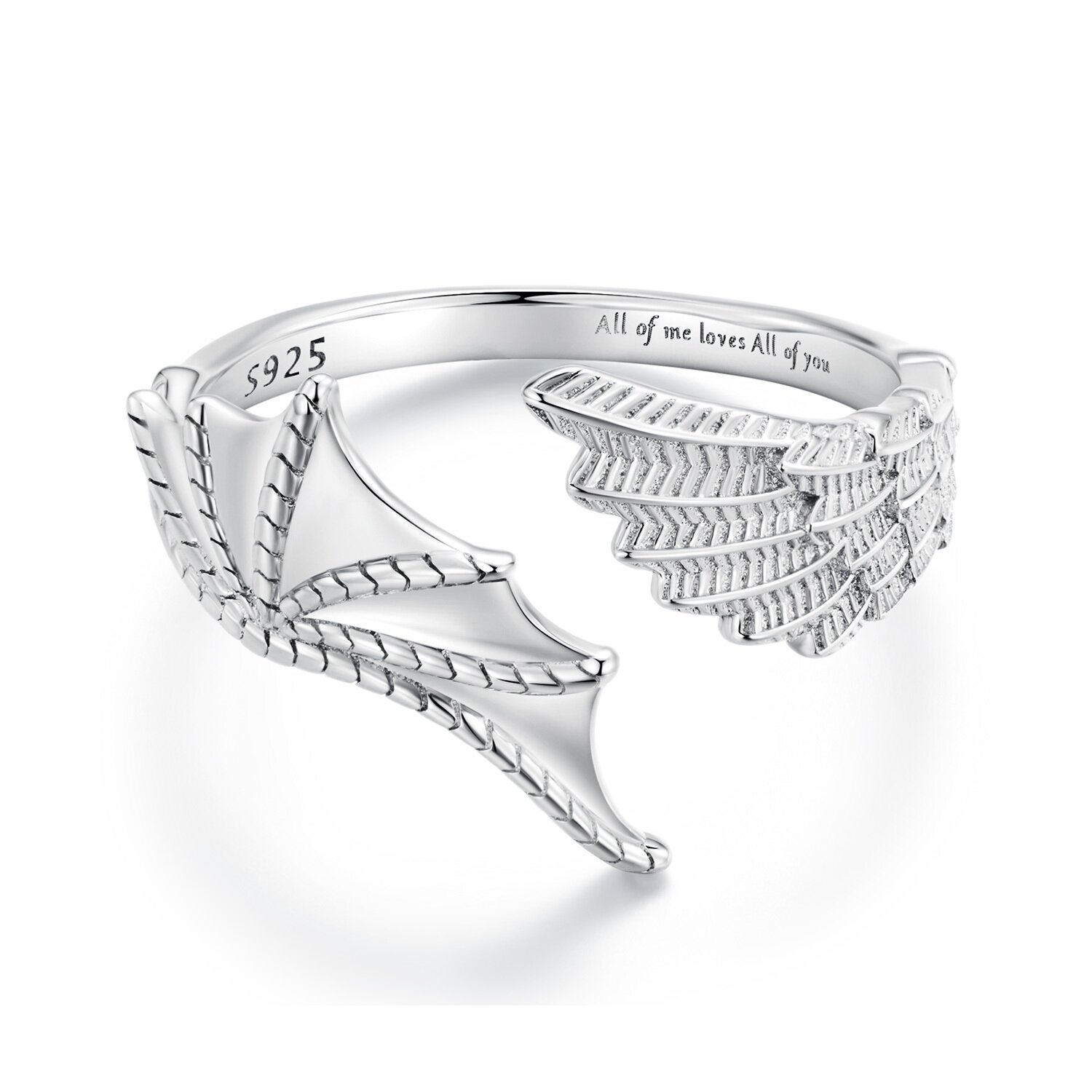 Inel reglabil din argint unisex angel and demon wings
