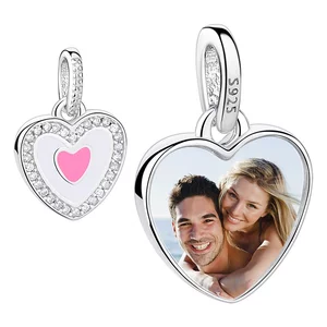 Pandantiv din argint Custom Photo Crystal Pink Heart
