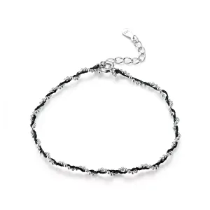 Bratara din argint cu snur Black Beads