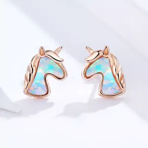 Cercei din argint Color Rose Gold Unicorns