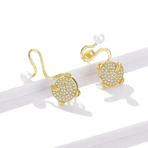 Cercei din argint Golden Pearl Tail