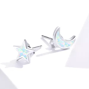 Cercei din argint Little Moon and Star Opal
