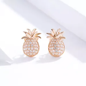 Cercei din argint Rose Gold Shiny Pineapple