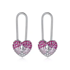 Cercei din argint Shiny Heart Safety Pin