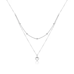 Colier din argint Double Chain Simple Heart