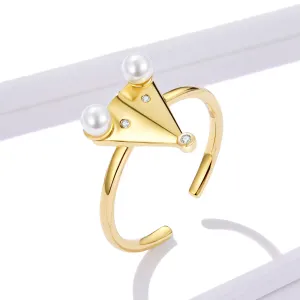 Inel reglabil din argint Golden Playful Mouse