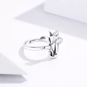 Inel reglabil din argint Origami Fox