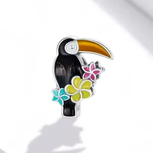 Talisman din argint Black Toucan with Flowers