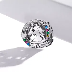 Talisman din argint Unicorn with Colorful Crystals