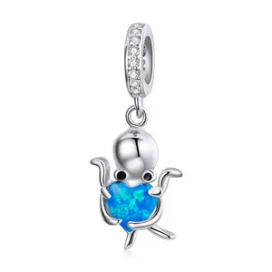 Talisman din argint Blue Heart Octopus