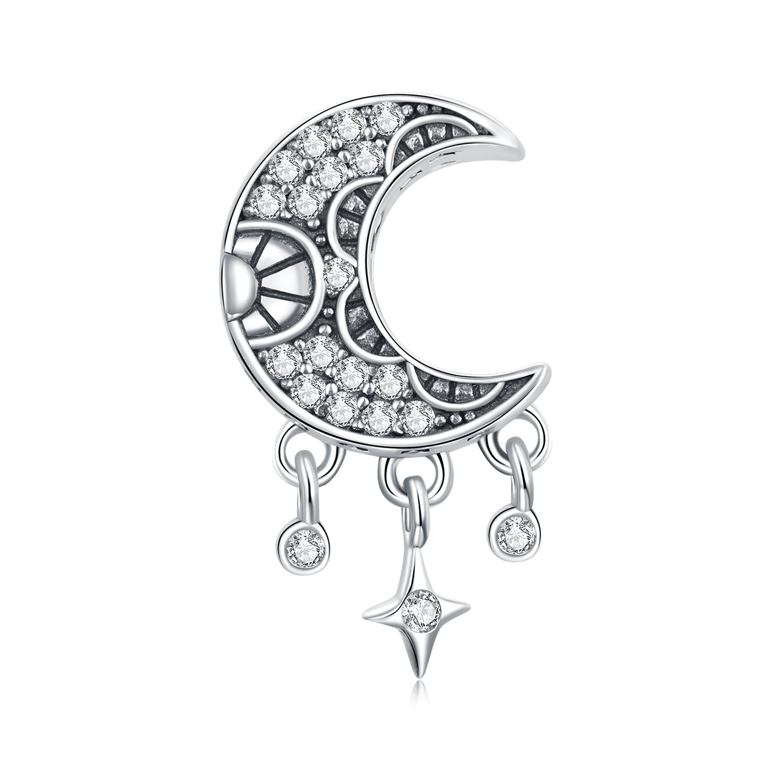Talisman din argint cu semiluna si stele