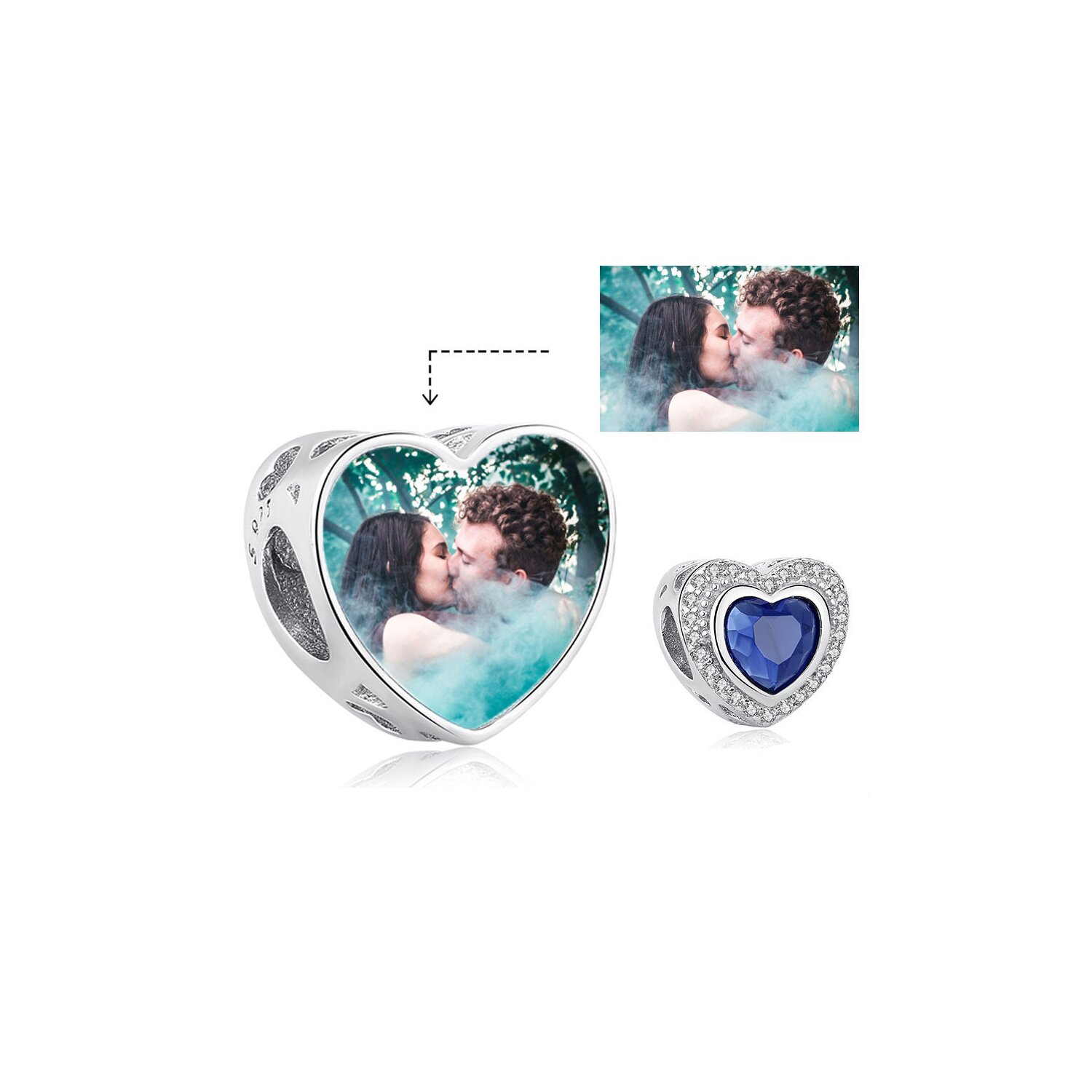 Talisman din argint Custom Photo Blue Heart