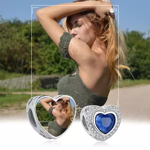 Talisman din argint Custom Photo Blue Heart