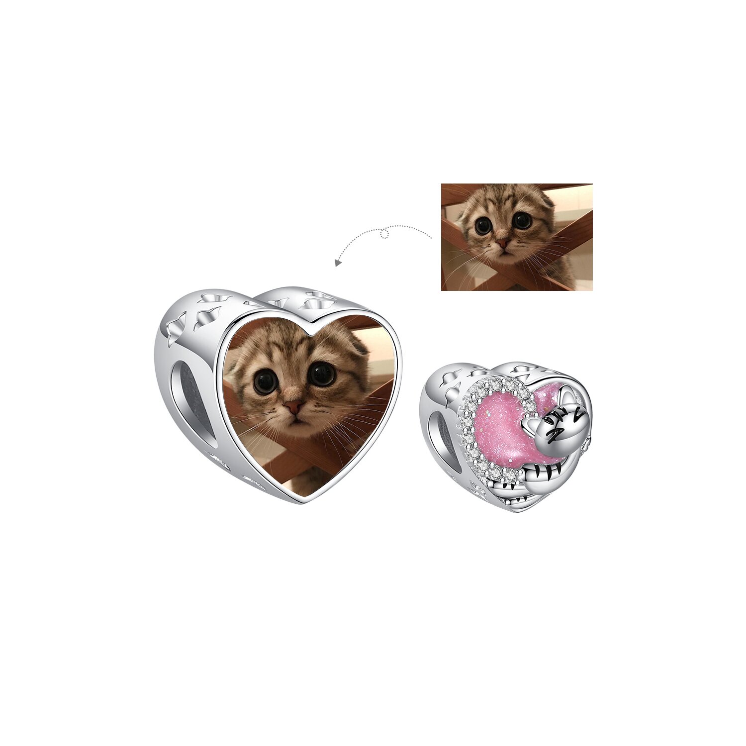 Talisman din argint custom photo pink cat