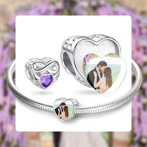 Talisman din argint Custom Photo Purple Love